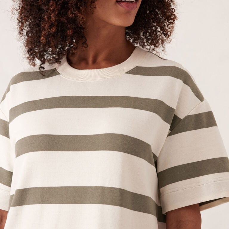 Ceres Life Charlotte Midi Terry Dress | Moss Green Stripe