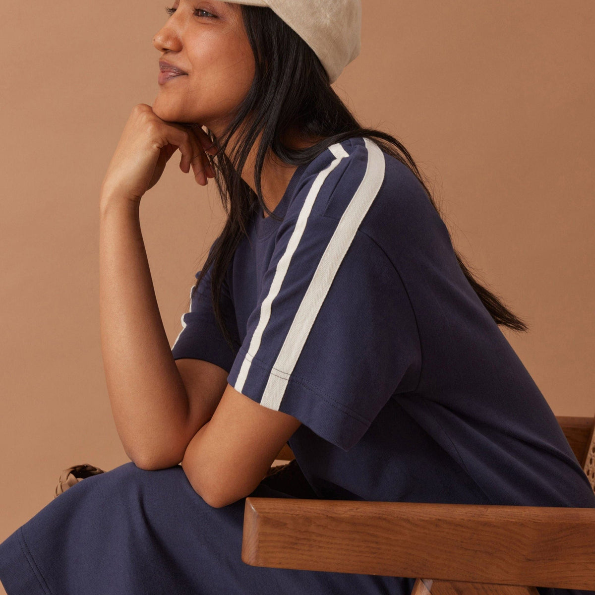 Ceres Life Charlotte Midi Terry Dress | Navy Side Stripe