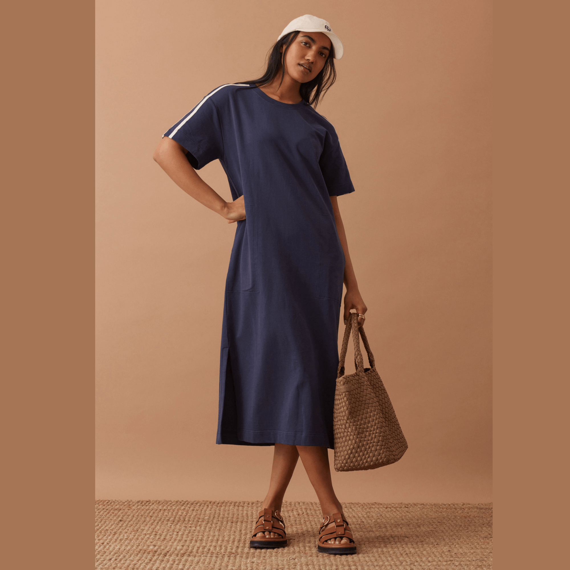 Ceres Life Charlotte Midi Terry Dress | Navy Side Stripe