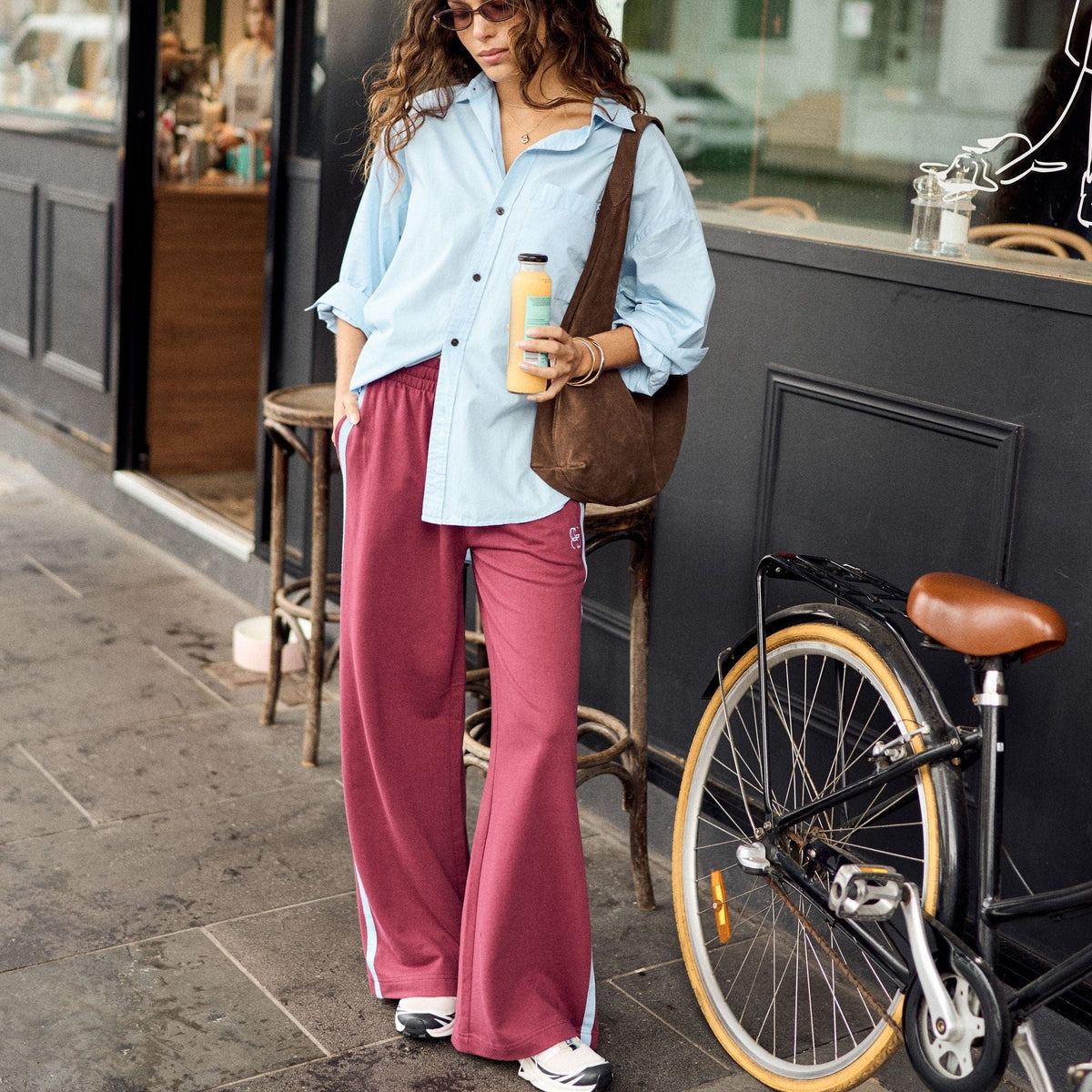 Ceres Life Gigi Wide Leg Terry Trackpant | Washed Burgundy