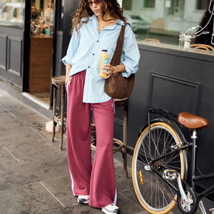 Ceres Life Gigi Wide Leg Terry Trackpant | Washed Burgundy
