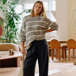 Ceres Life Lila Oversized Knit | Ceres Life | Grey Marle Stripe