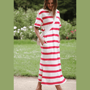 Ceres Life Midi Terry Dress | White + Red Stripe