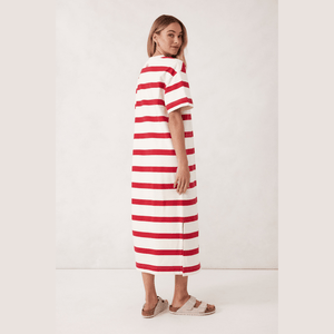 Ceres Life Midi Terry Dress | White + Red Stripe