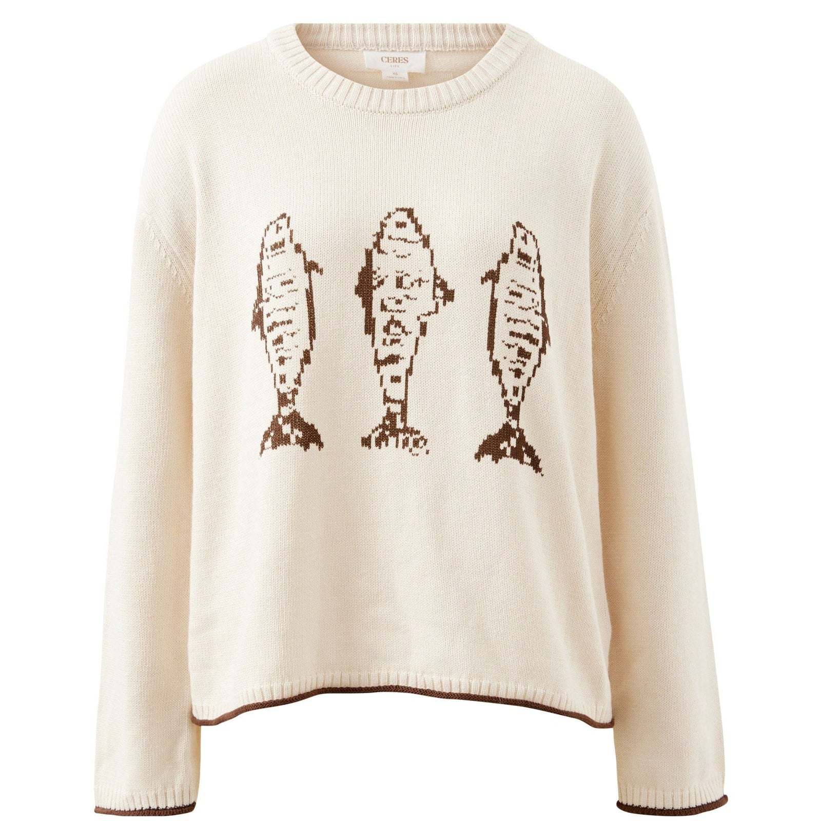 Ceres Life Mira Knitted Crew | Ecru Choc Sardine | Ceres Life