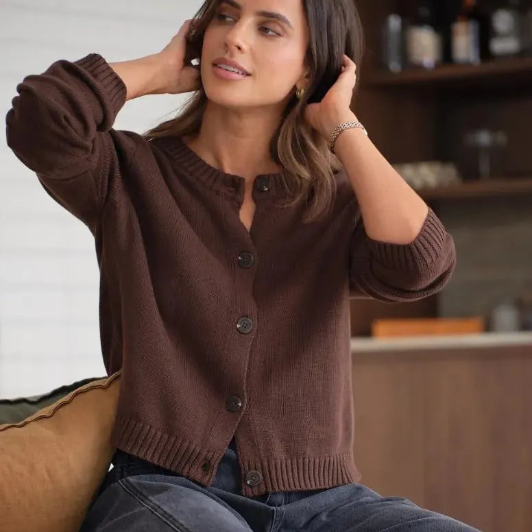 Ceres Life Nelly Long Sleeve Knit Cardi | Chocolate
