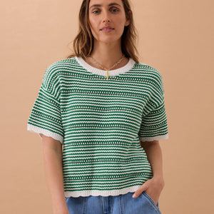 Ceres Life Nina Boxy Knit Tee | Kelly Green Stripe