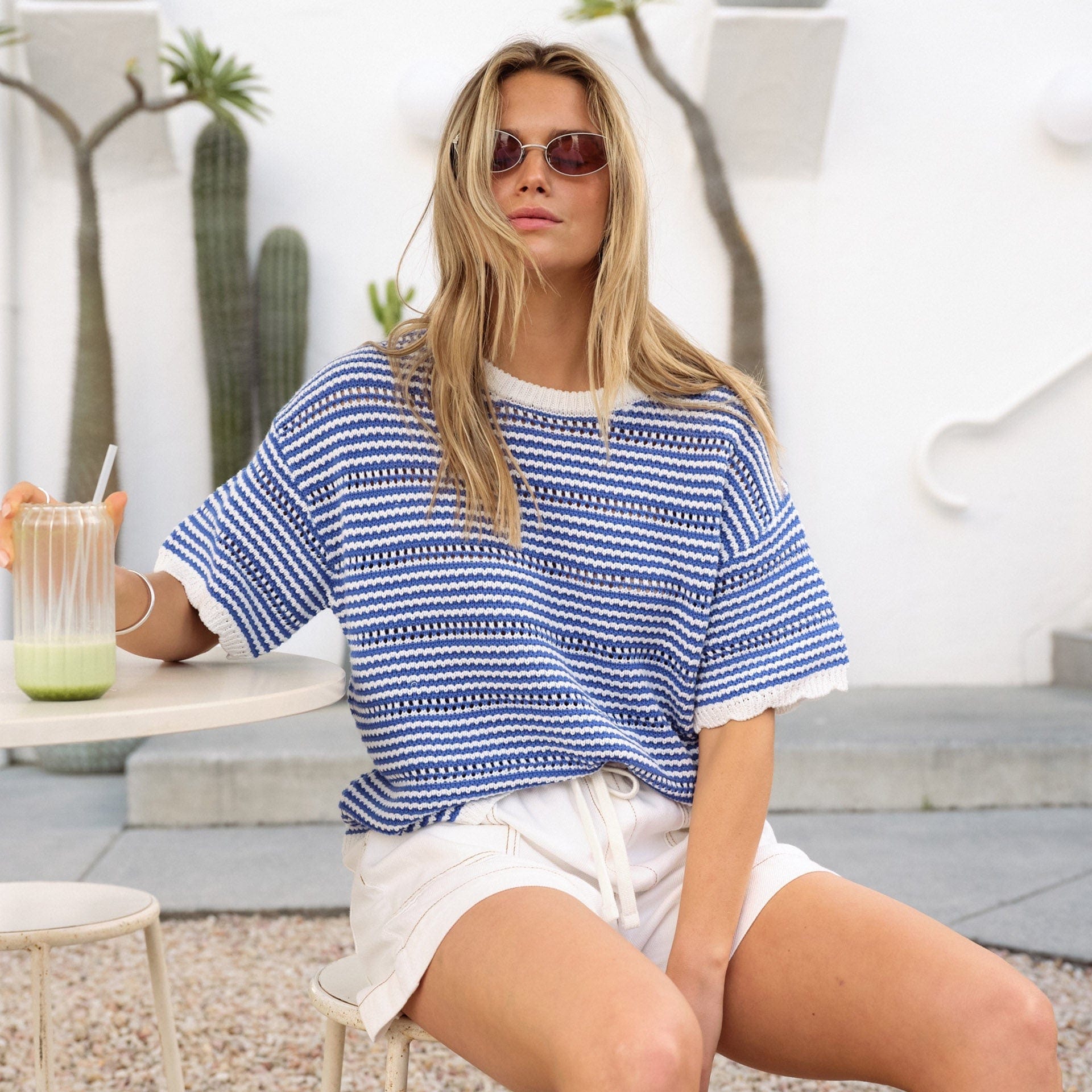 Ceres Life Nina Boxy Knit Tee | Summer Blue Stripe | Ceres Life