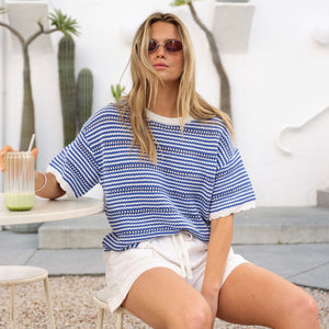 Ceres Life Nina Boxy Knit Tee | Summer Blue Stripe | Ceres Life