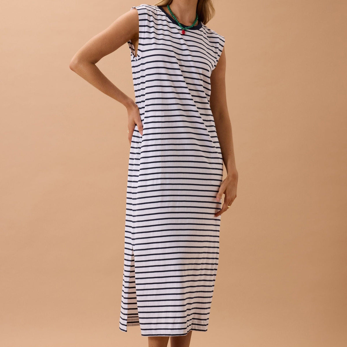 Ceres Life Paloma Dress | White + French Navy Stripe