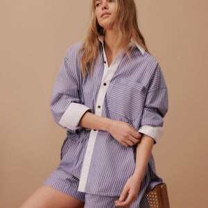 Ceres Life Peta Oversized Shirt | Blue Stripe White Collar