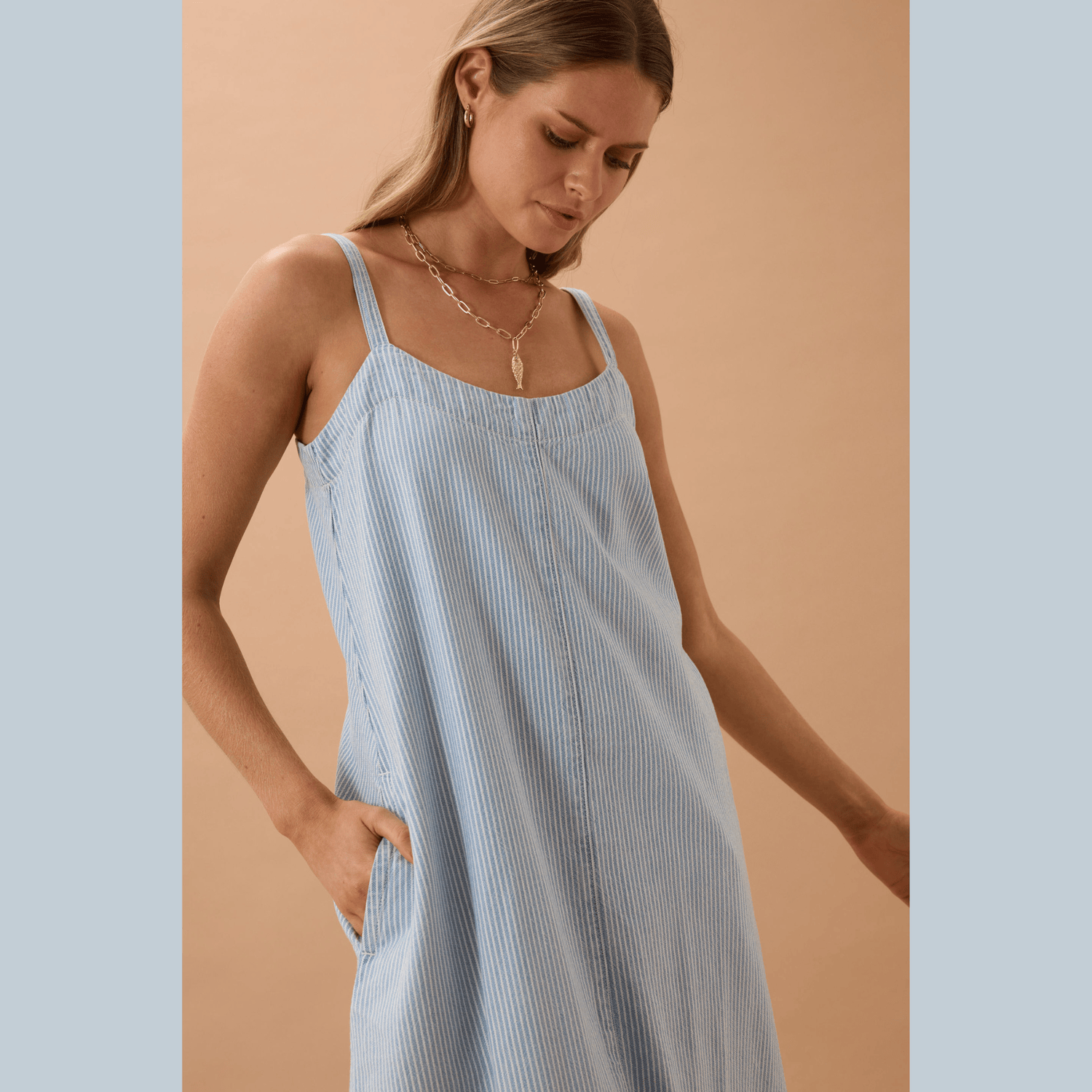 Ceres Life Remy Strappy Midi Dress | Indigo + White Stripe