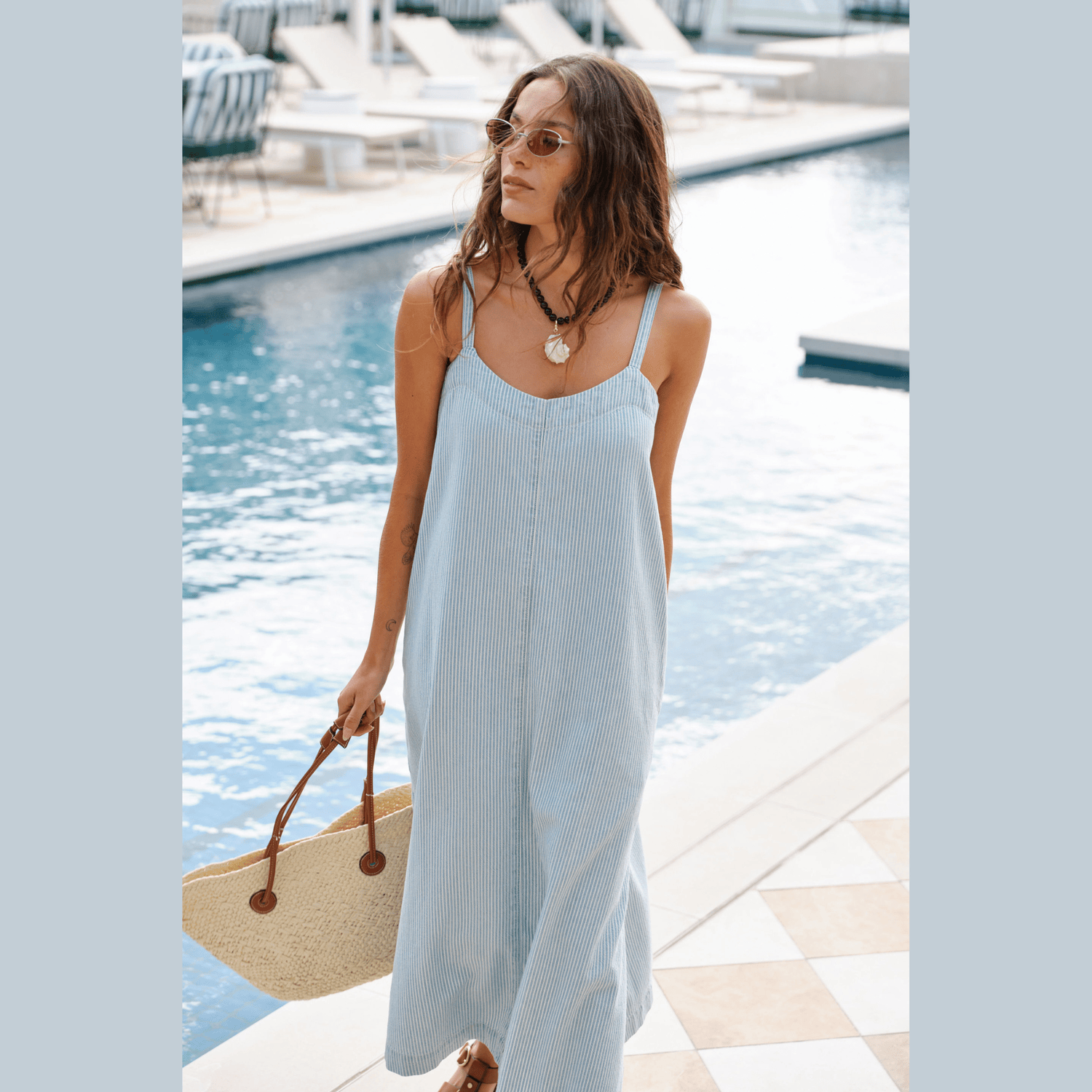 Ceres Life Remy Strappy Midi Dress | Indigo + White Stripe