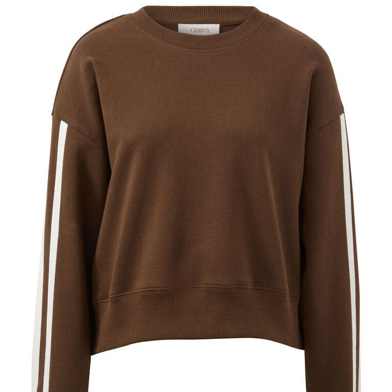 Ceres Life Sasha Sporty Slouchy Crew | Choc Side Stripe