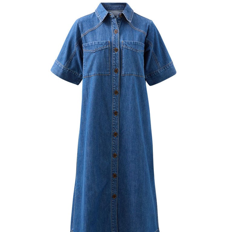 Ceres Life Short Sleeve Yoke Detail Midi Dress | Fresh Indigo | Ceres Life
