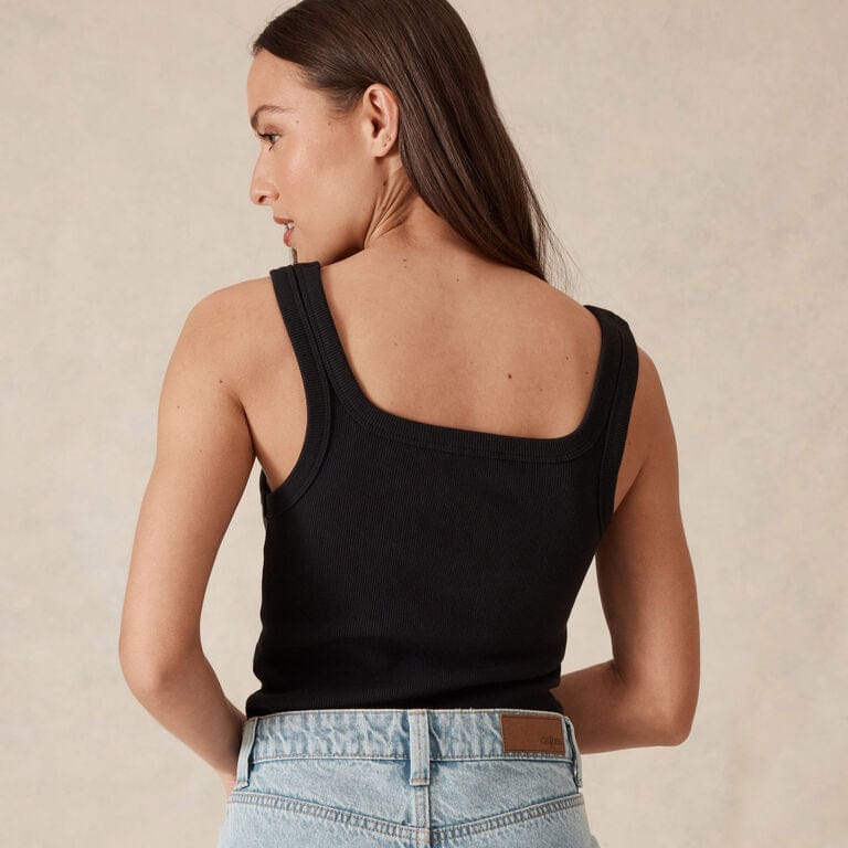 Ceres Life Zaeli Contour Rib Square Neck Tank | Black