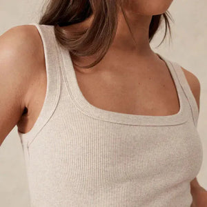 Ceres Life Zaeli Contour Rib Square Neck Tank | Oatmeal Marle