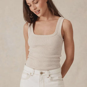 Ceres Life Zaeli Contour Rib Square Neck Tank | Oatmeal Marle