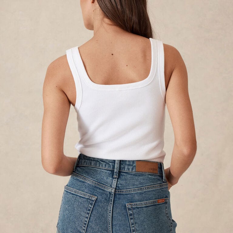 Ceres Life Zaeli Contour Rib Square Neck Tank | White