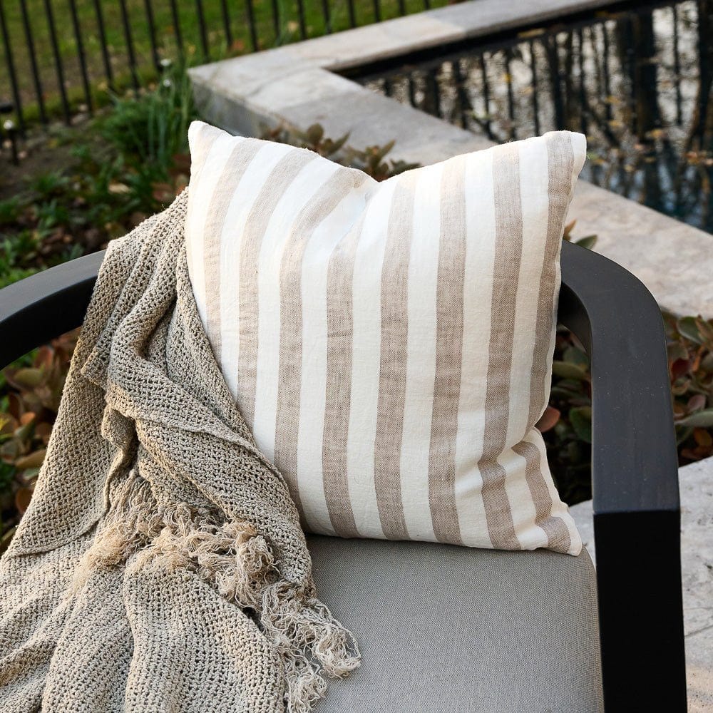 Grey and white striped outdoor clearance cushions