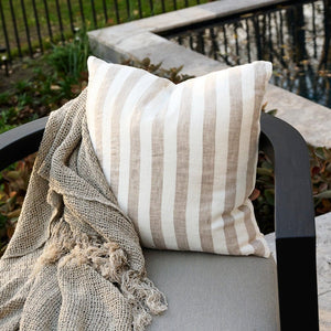 Eadie Lifestyle Santi Outdoor Linen Cushion | Natural Stripe
