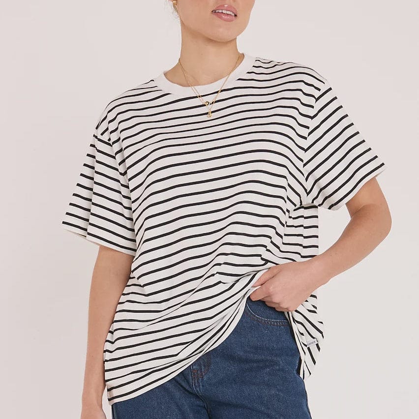 Feather + Noise Carter Tee | White + Black Stripe