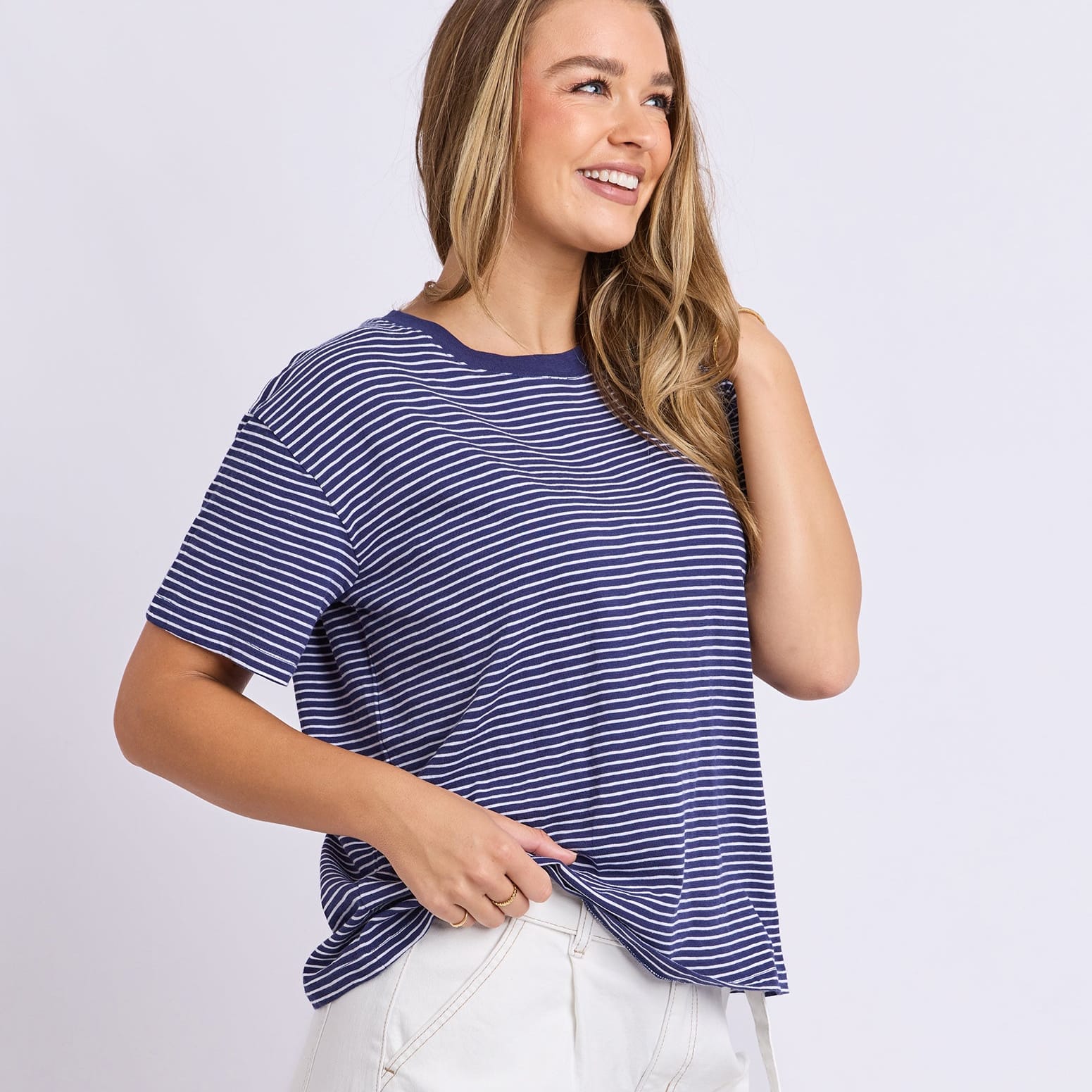 Foxwood Hutch Stripe Tee | Navy+White