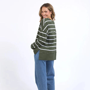 Foxwood Jayne Stripe Throw On | Khaki + White