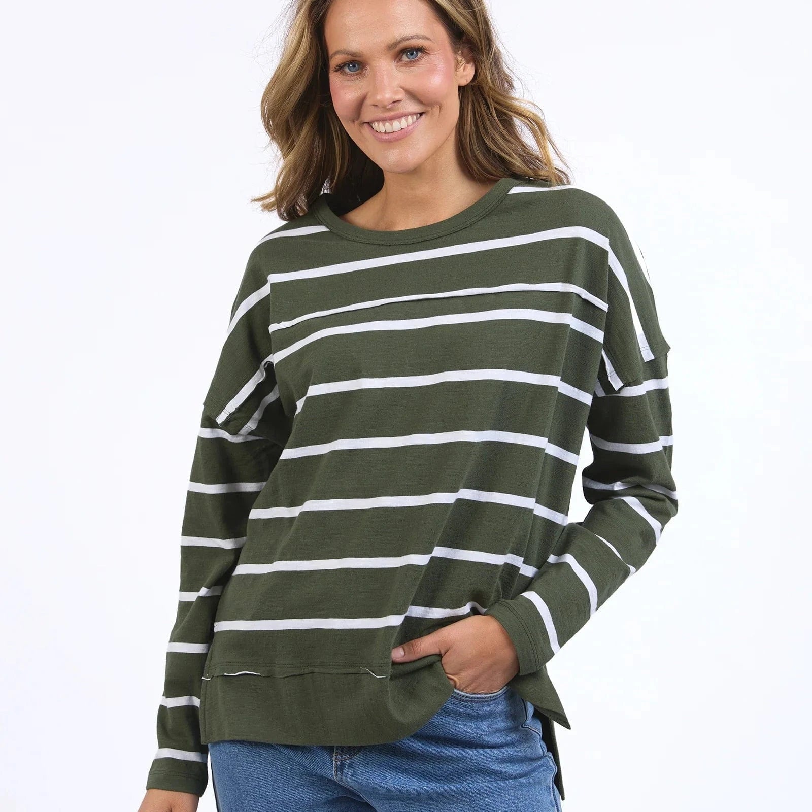 Foxwood Jayne Stripe Throw On | Khaki + White