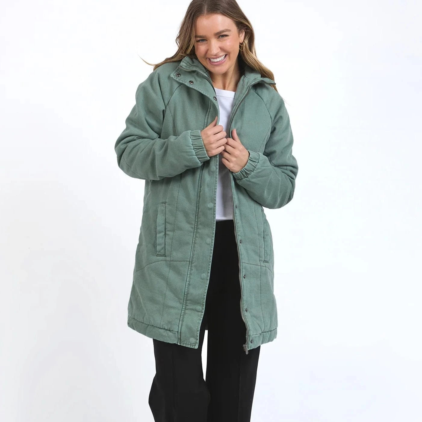 Foxwood Rosalee Longline Jacket | Washed Green