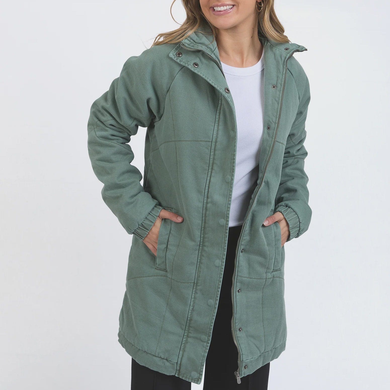 Foxwood Rosalee Longline Jacket | Washed Green