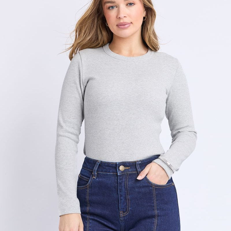 Foxwood Scoop L/Sleeve Rib | Grey Marle