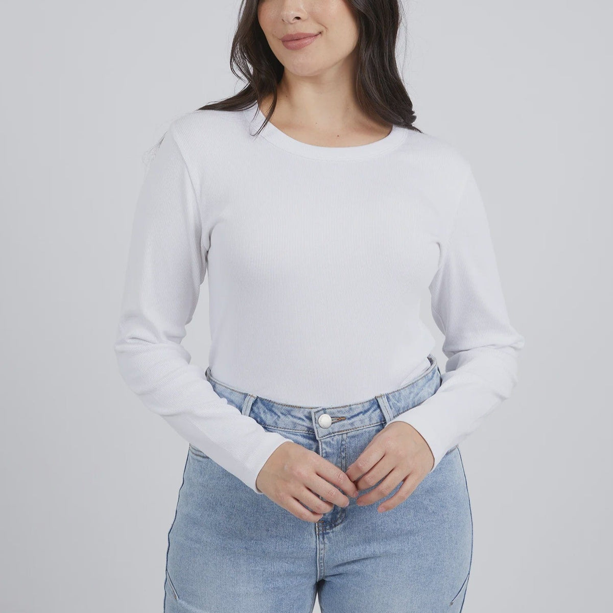 Foxwood Scoop L/Sleeve Rib | White