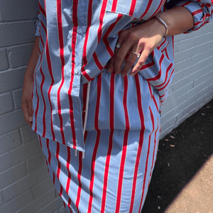 Foxwood Strike Skirt | Blue + Red Stripe