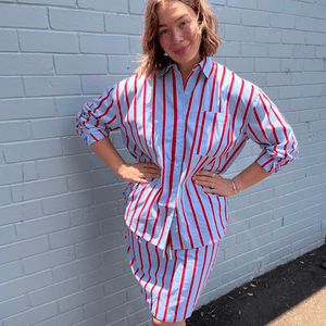 Foxwood Strike Skirt | Blue + Red Stripe