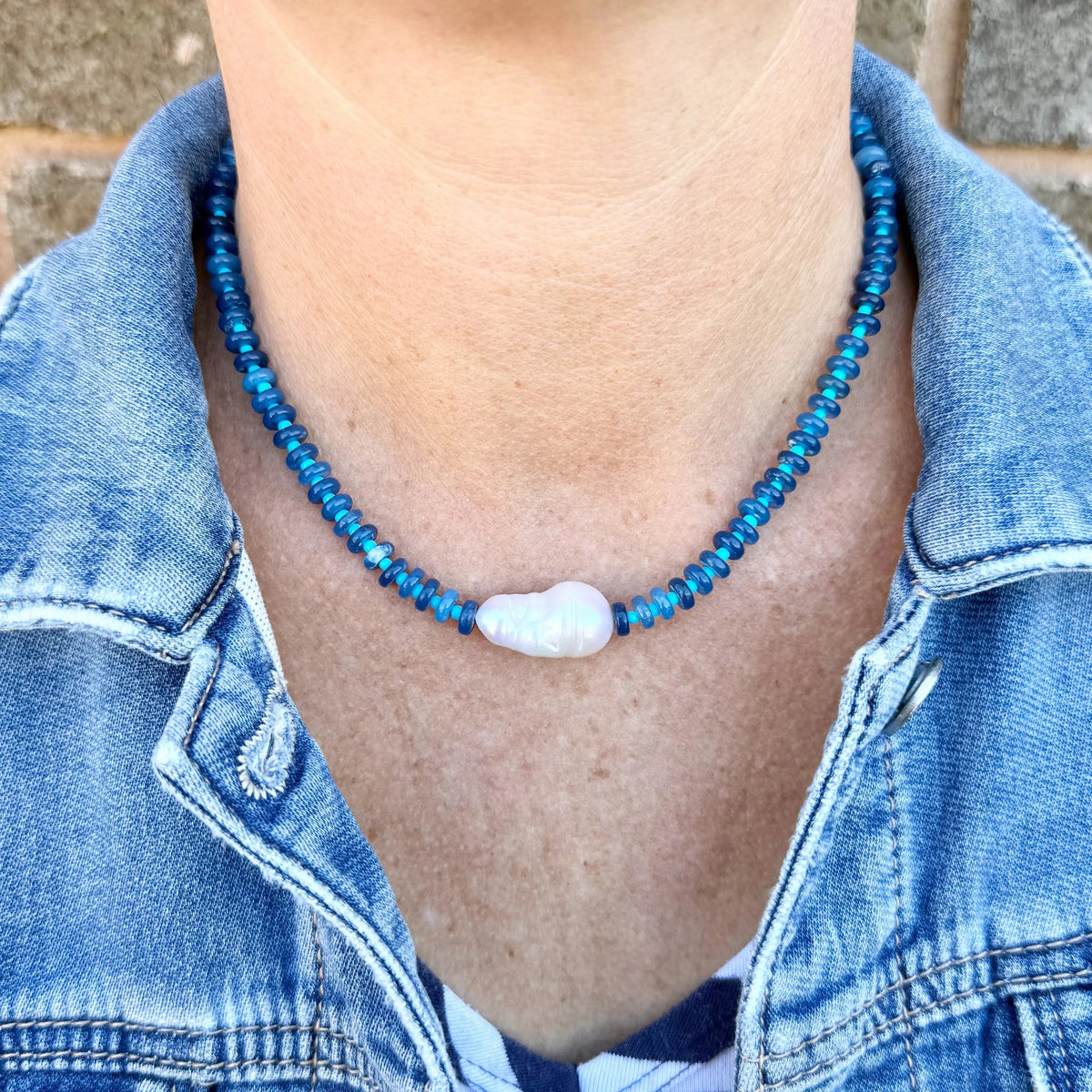 Greenwood Designs Baroque Pearl Pop Necklace | Blue Tones