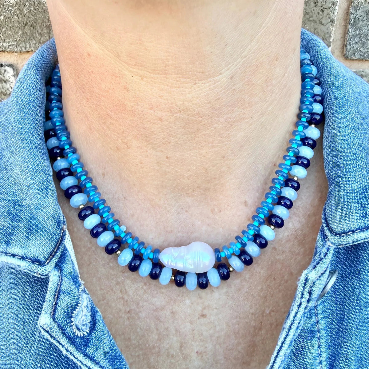 Greenwood Designs Baroque Pearl Pop Necklace | Blue Tones