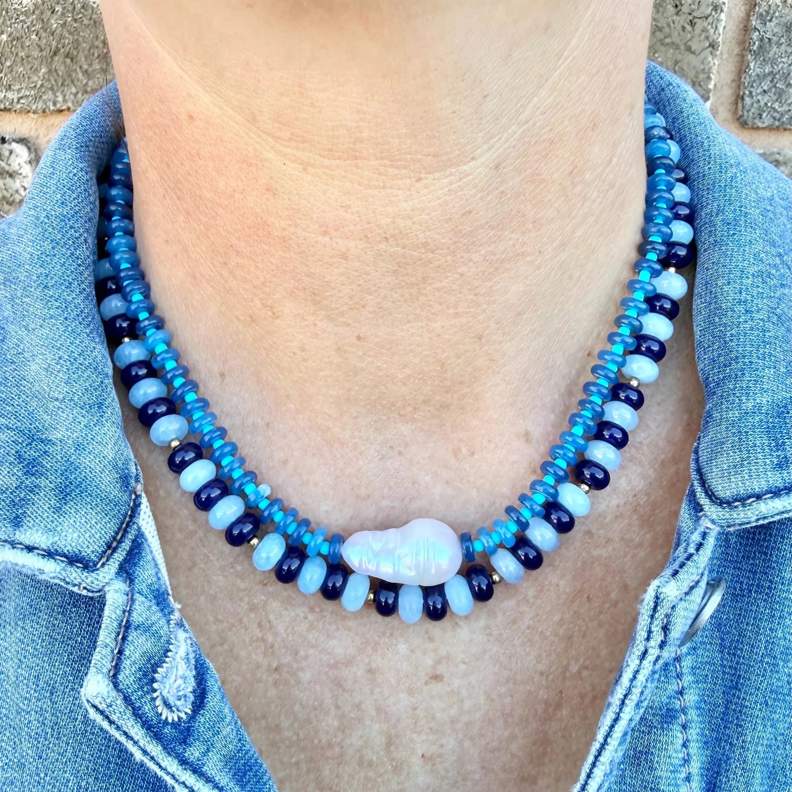 Greenwood Designs Baroque Pearl Pop Necklace | Blue Tones