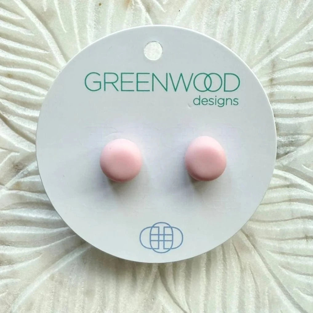 Greenwood Designs Handmade Round Resin Earrings Baby Pink
