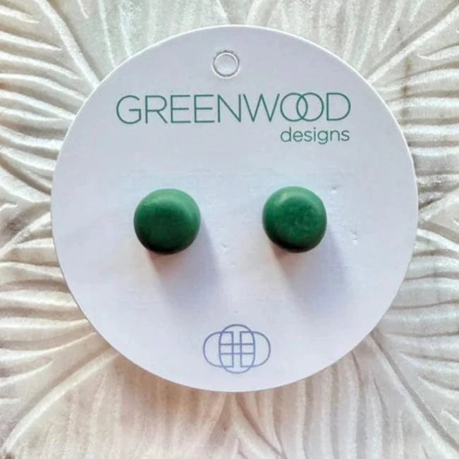 Greenwood Designs Handmade Round Resin Earrings Olive Green