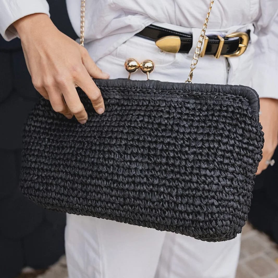 Greenwood Designs Kate Raffia Clutch | Black