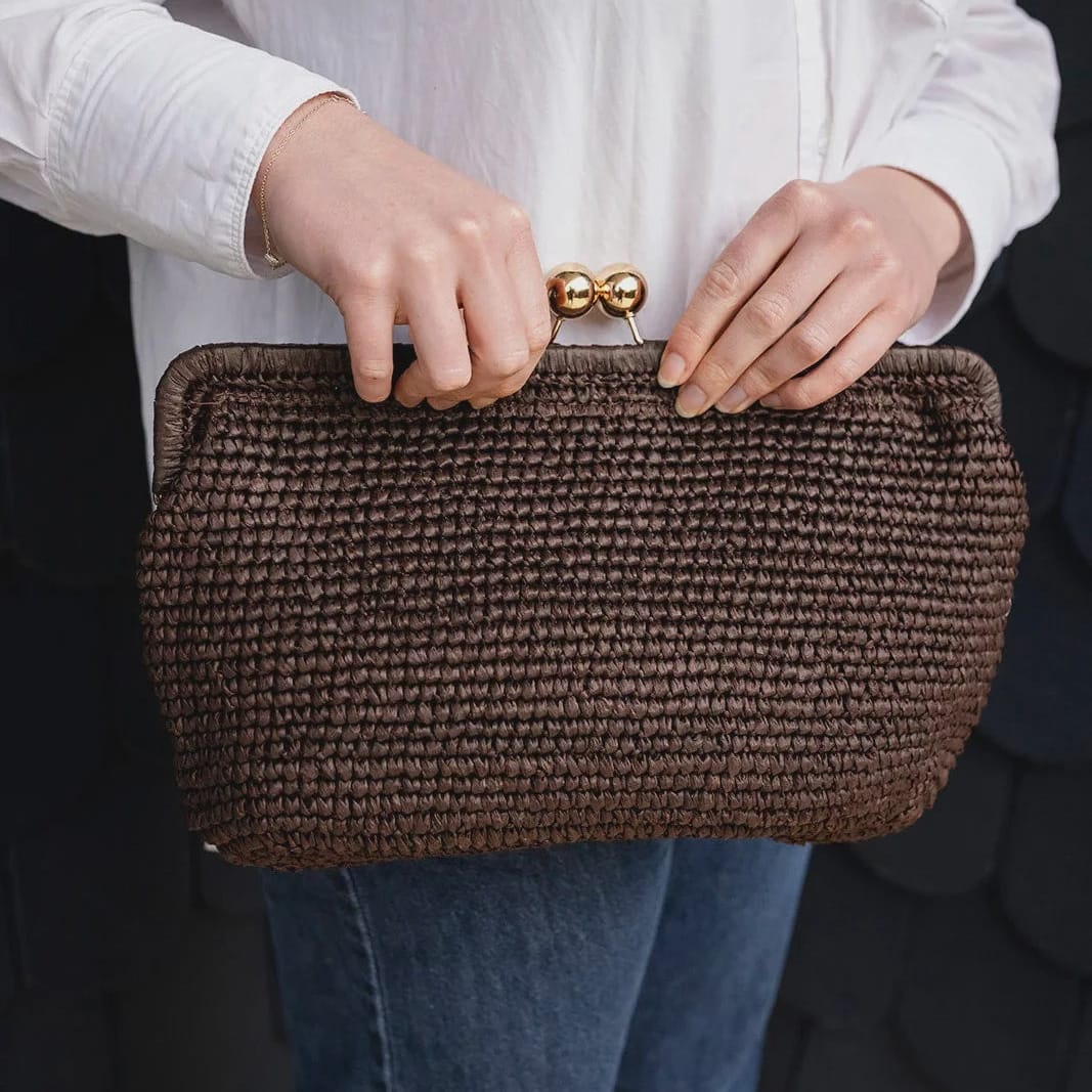 Greenwood Designs Kate Raffia Clutch | Chocolate
