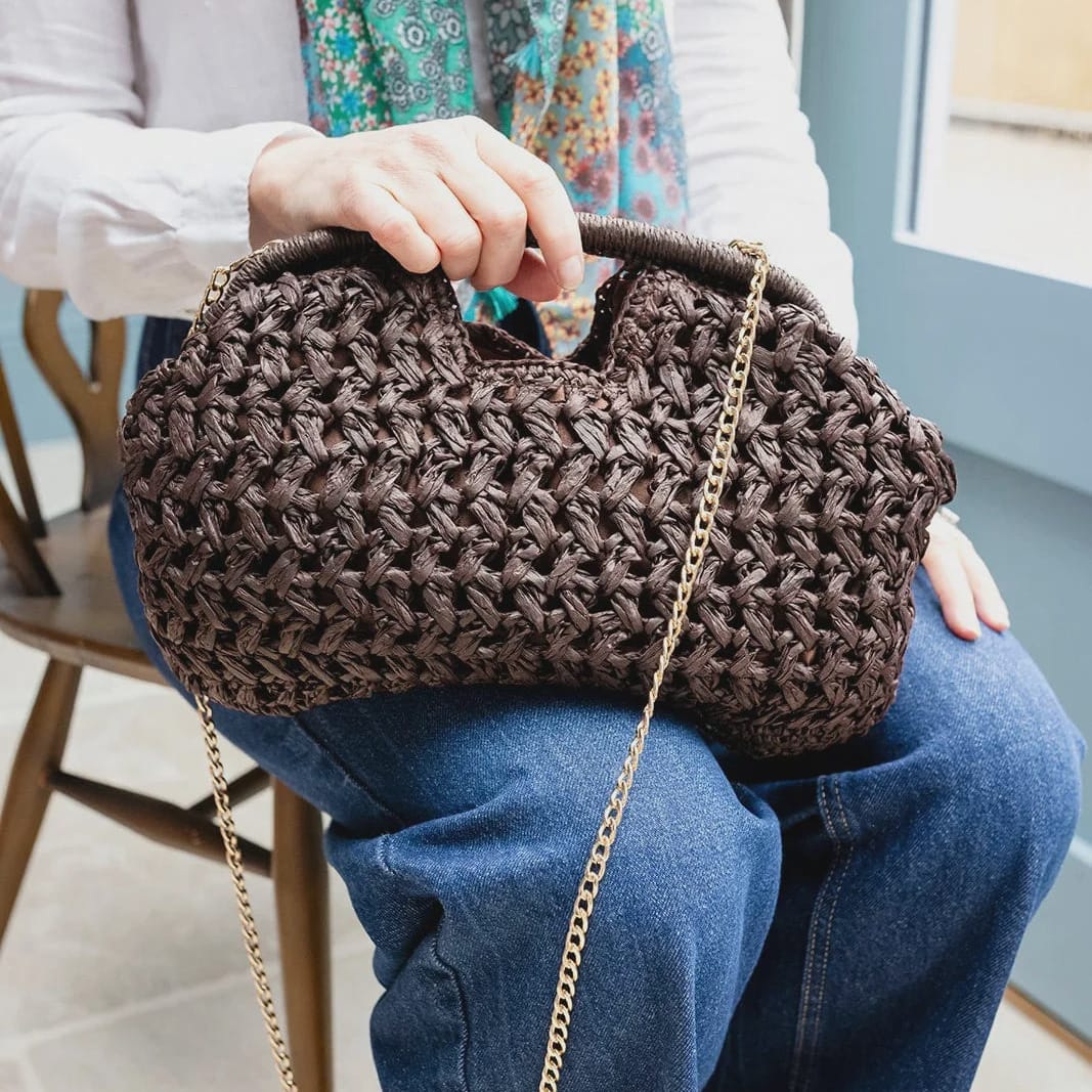 Greenwood Designs Pippa Raffia Clutch | Chocolate