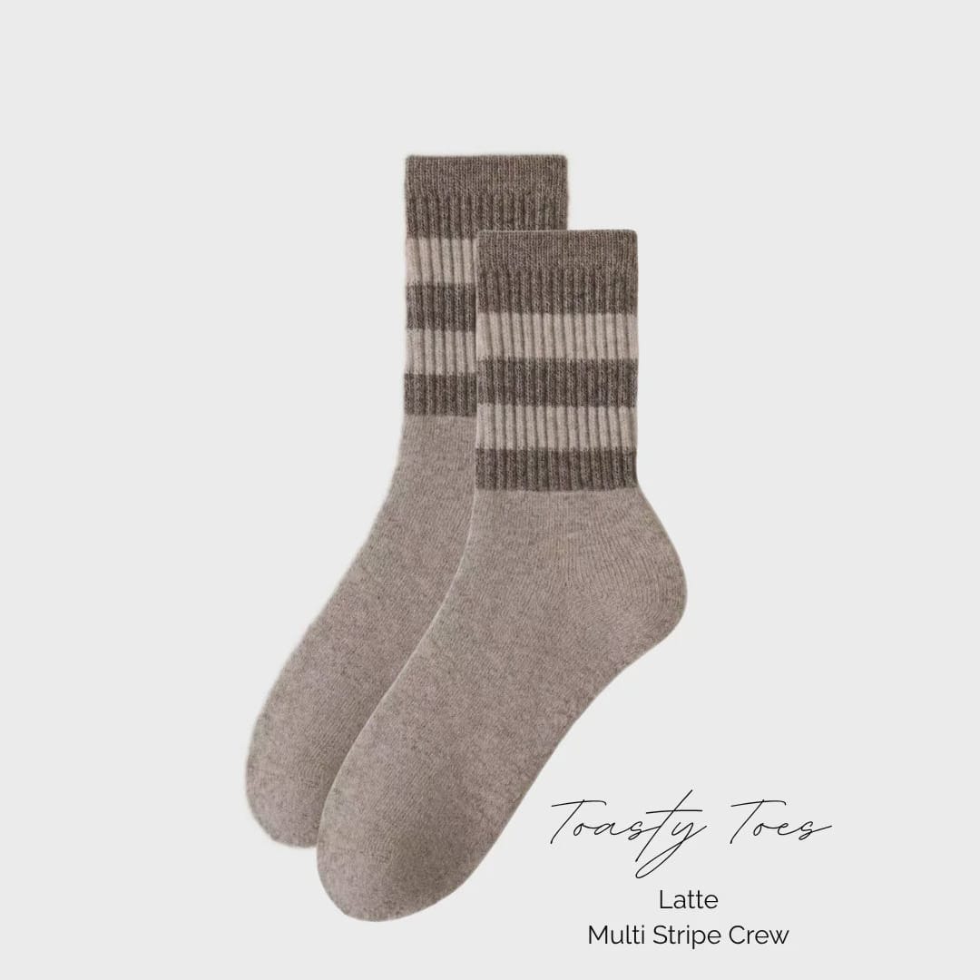 Greenwood Designs Toasty Toes Woollen Socks |6-10| Latte Multi Stripe