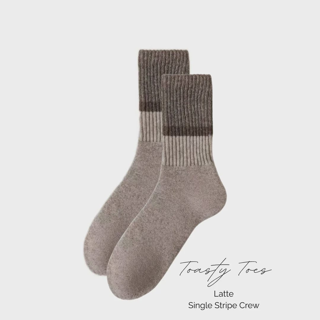 Greenwood Designs Toasty Toes Woollen Socks |6-10| Latte Single Stripe