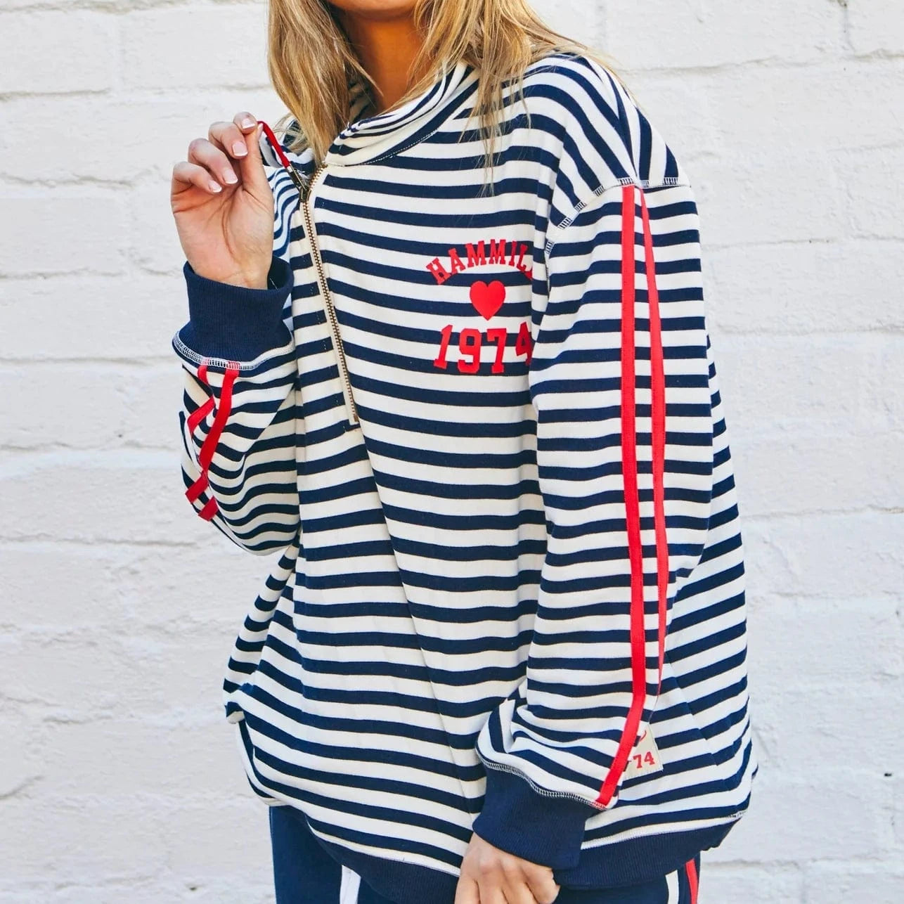 Hammill + Co Retro Stripe Collared Zip Sweat | Navy+White | Hamill + Co