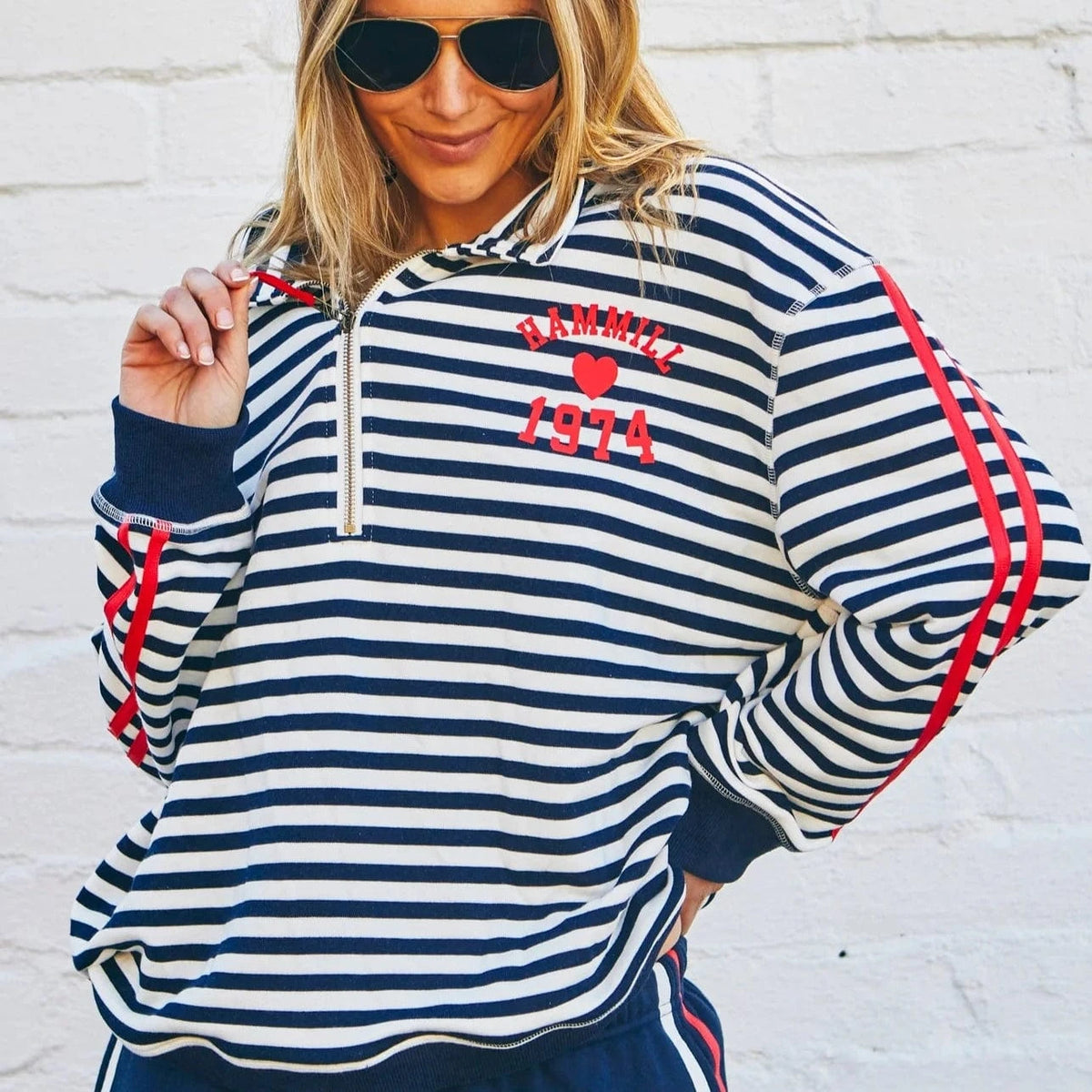 Hammill + Co Retro Stripe Collared Zip Sweat | Navy+White | Hamill + Co
