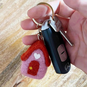 Home Dweller Felt House Keychain Pink