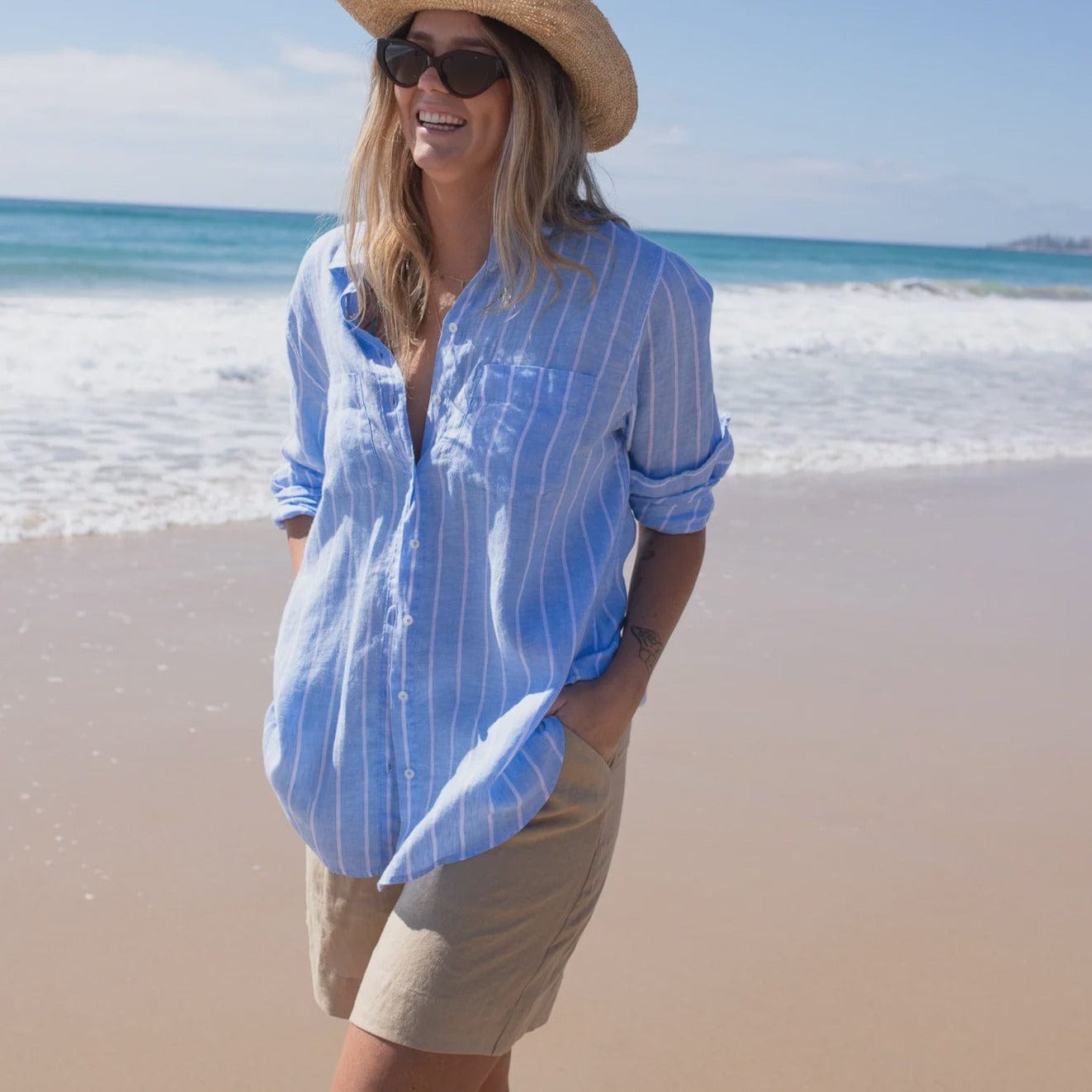 Hut Clothing Boyfriend Linen Shirt - Amalfi