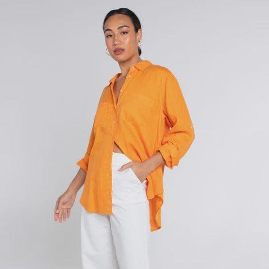 Hut Clothing Boyfriend Linen Shirt - Bird of Paradise Orange